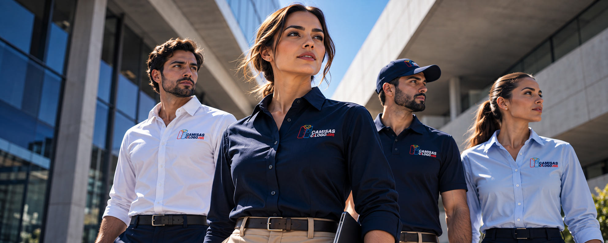 Equipo con uniformes corporativos personalizados